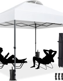 Amada 10x10ft 1-Person Setup Pop Up Canopy Tent - Easy Outdoor Sun Shade for Events, Parties, Camping, Gazebo with Wheel Cover Bag, Beach Tent with 3-Speed Adjustable Height,White