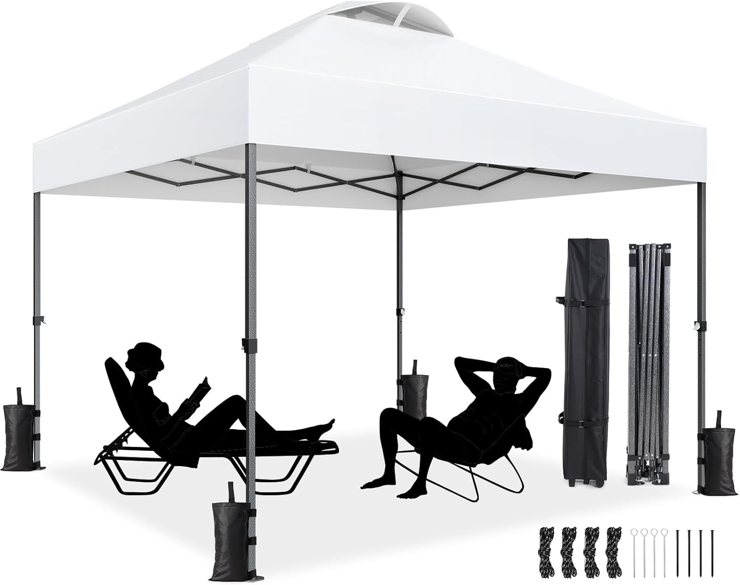 Amada 10x10ft 1-Person Setup Pop Up Canopy Tent - Easy Outdoor Sun Shade for Events, Parties, Camping, Gazebo with Wheel Cover Bag, Beach Tent with 3-Speed Adjustable Height,White