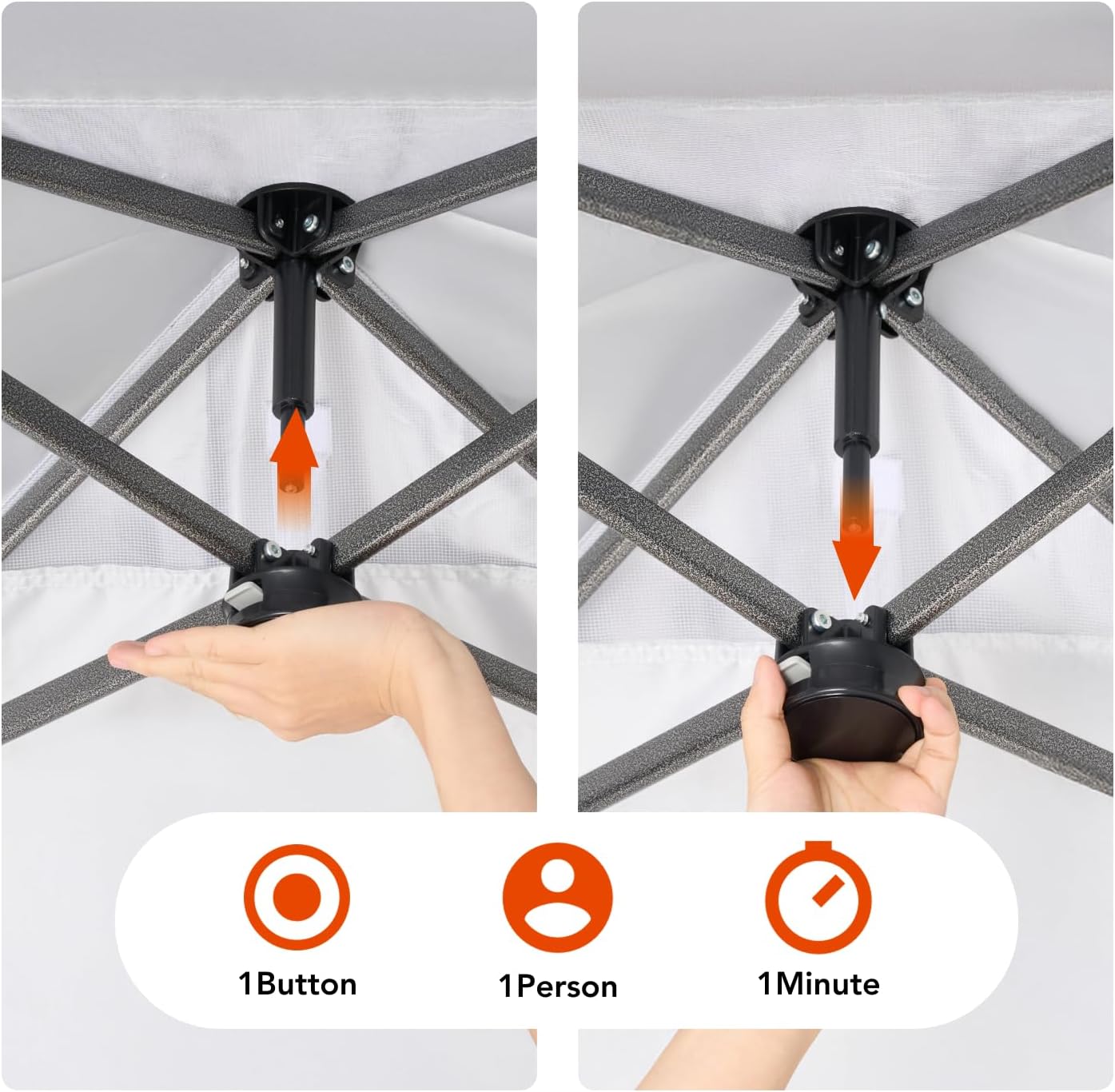 Amada 10x10ft 1-Person Setup Pop Up Canopy Tent - Easy Outdoor Sun Shade for Events, Parties, Camping, Gazebo with Wheel Cover Bag, Beach Tent with 3-Speed Adjustable Height,White - Image 3