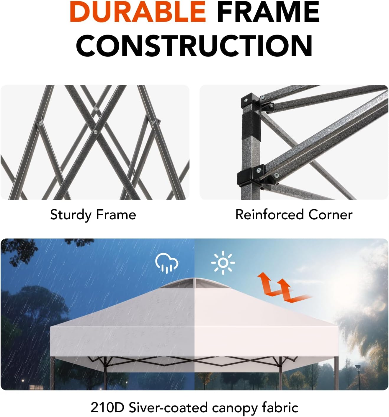 Amada 10x10ft 1-Person Setup Pop Up Canopy Tent - Easy Outdoor Sun Shade for Events, Parties, Camping, Gazebo with Wheel Cover Bag, Beach Tent with 3-Speed Adjustable Height,White - Image 4