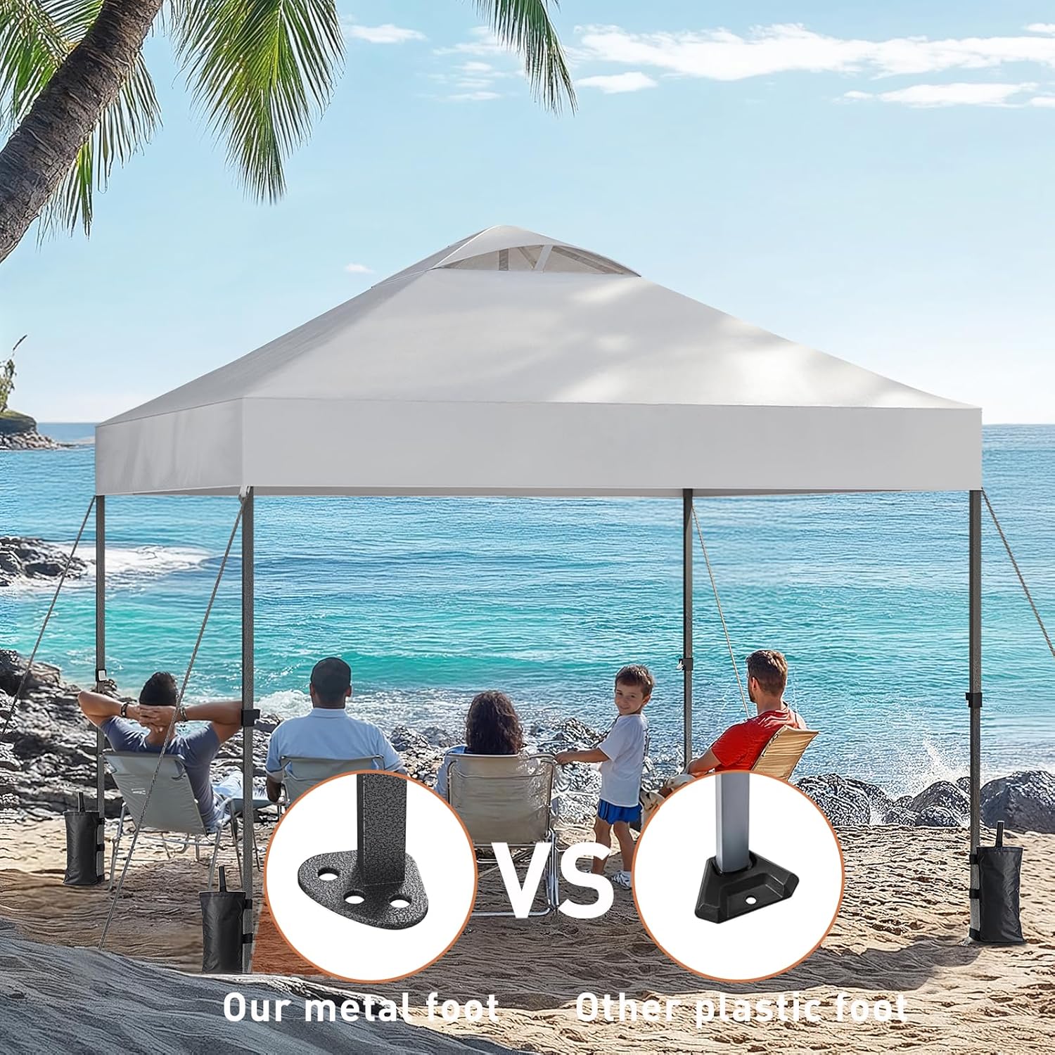 Amada 10x10ft 1-Person Setup Pop Up Canopy Tent - Easy Outdoor Sun Shade for Events, Parties, Camping, Gazebo with Wheel Cover Bag, Beach Tent with 3-Speed Adjustable Height,White - Image 8