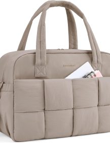 Gym Bag for Women, 29L Puffer Travel Duffle Bag for Travel with Laptop Compartment, Weekender Bags for Women, Carry On Duffel Bag Personal Item Bag, Camel