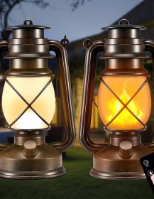Battery-Powered LED Lanterns Decorative Outdoor & Indoor,2 Pack Bronze Vintage Lanterns with Dancing Flame,Retro Style Lantern Decor for Room Waterproof Remote Control Lanterns Decor for Garden,Porch