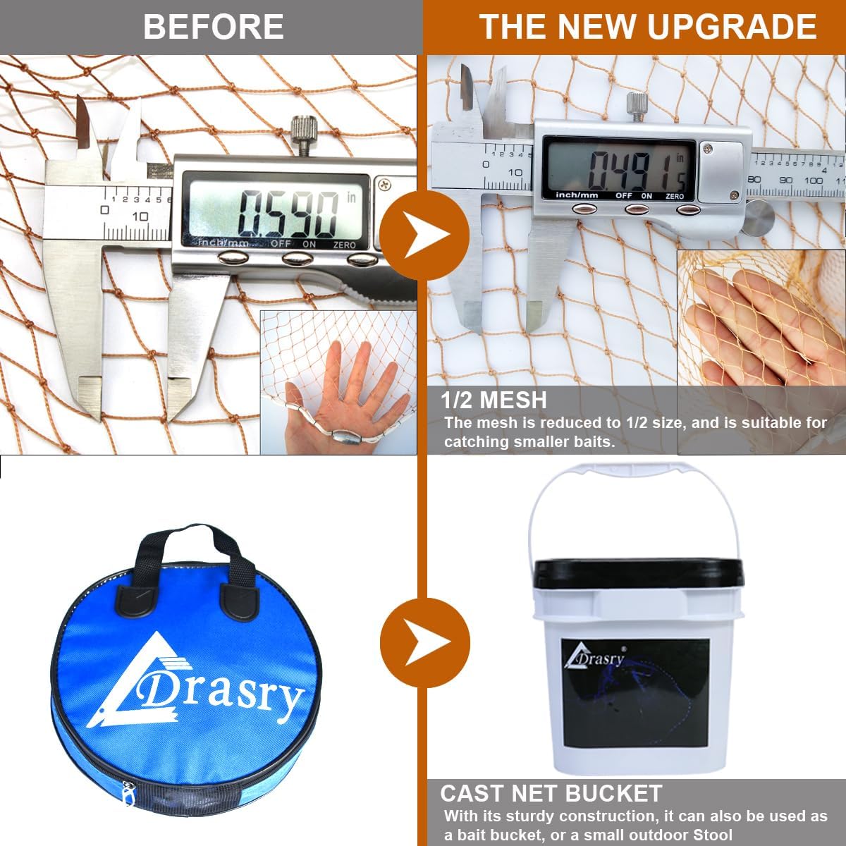 Drasry Saltwater Fishing Cast Net for Bait Trap with Heavy Sinkers Fish Throw Net. Size 3ft/4ft/5ft/6ft/7ft/8ft/9ft/10ft Radius Freshwater Nets - Image 3