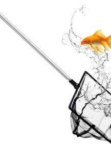 Fish Net for Fish Tank, Fine Mesh Aquarium Net with 9-24 Inch Stainless Steel Long Handle, Extendable Fishing Tank Net for Fish Shrimp Tank, Pond, Creek (4 inch)