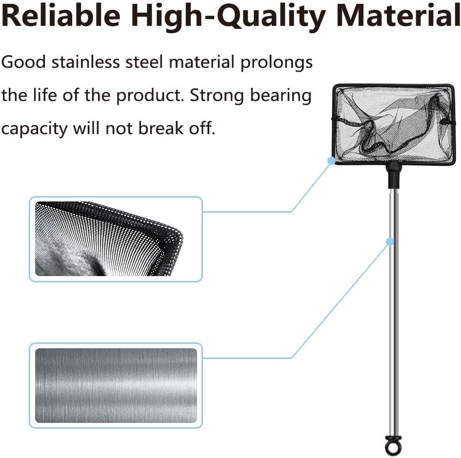 Fish Net for Fish Tank, Fine Mesh Aquarium Net with 9-24 Inch Stainless Steel Long Handle, Extendable Fishing Tank Net for Fish Shrimp Tank, Pond, Creek (4 inch) - Image 5